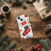 Feestelijke rood blauwe kerstkous Case-Mate iPhone case