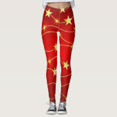 Feestelijke Rood en Goudgele Vieringspatroon Leggings (Voorkant)