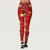 Feestelijke Rood en Goudgele Vieringspatroon Leggings (Achterkant)