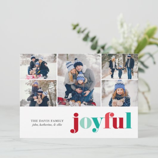 Feestelijke Rood en Groen "Vrolijk" Galerij van 5  Feestdagenkaart (Staand voorkant)