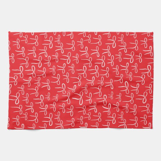 Feestelijke Rood en Wit Eenvoudige Boog Doodle Pat Theedoek (Horizontaal)