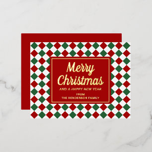 Feestelijke Rood Geruite Vrolijk Kerstmis Goud Folie Feestdagen Briefkaart