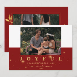 Feestelijke Rood & Goud Joyful Twee Foto's Kerstmi Feestdagenkaart