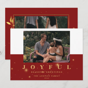 Feestelijke Rood & Goud Joyful Twee Foto's Kerstmi Feestdagenkaart