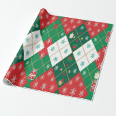 Feestelijke Rood & Groen Argyle Kerst Cadeaupapier (Uitgerold)