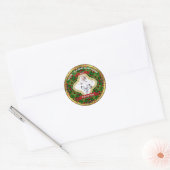 Feestelijke rood groen goud familie foto vakantie ronde sticker (Envelop)