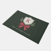 Feestelijke Rood Groene Gemonogrammeerde Strik Ker Deurmat (Schuin)