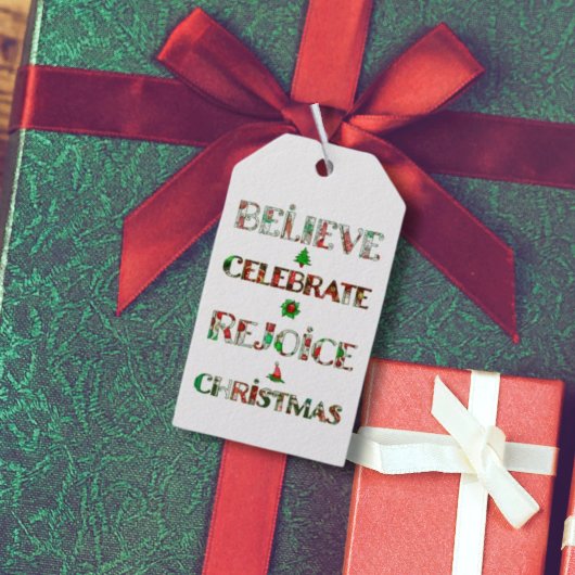 Feestelijke rood groene kersttypografie cadeaulabel