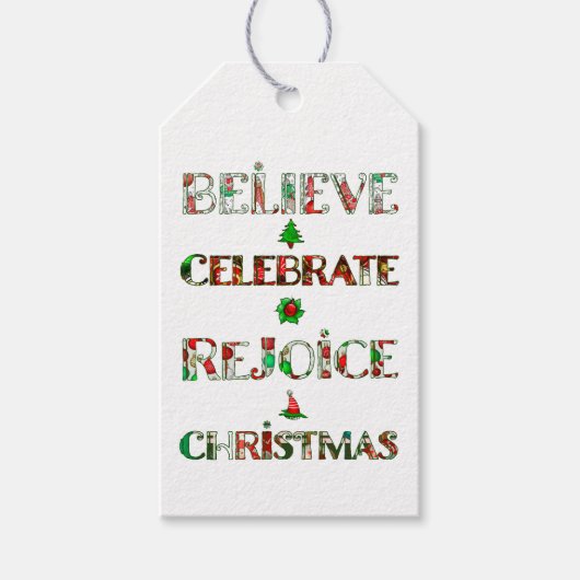 Feestelijke rood groene kersttypografie cadeaulabel (Voorkant)