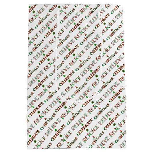 Feestelijke rood groene kersttypografie medium cadeauzakje (Achterkant)