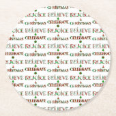 Feestelijke rood groene kersttypografie ronde kartonnen onderzetter (Voorkant)