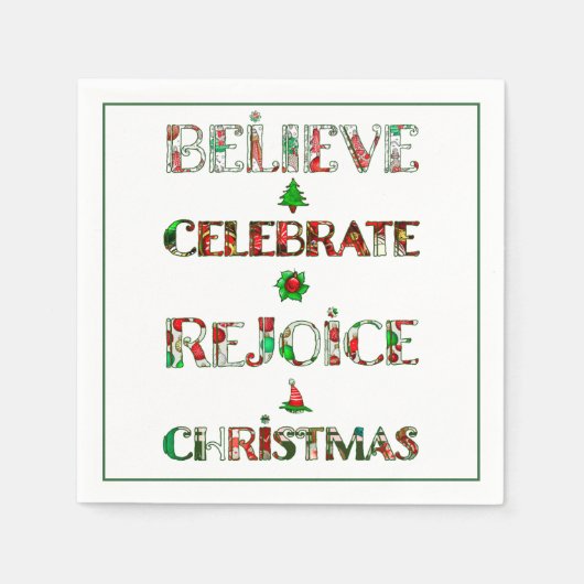 Feestelijke rood groene kersttypografie servet (Voorkant)