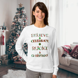 Feestelijke rood groene kersttypografie t-shirt
