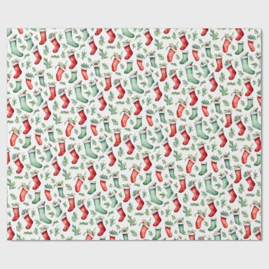 Feestelijke rood groene kousen Kerstmis Cadeaupapier (Vlak)