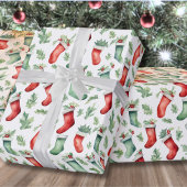 Feestelijke rood groene kousen Kerstmis Cadeaupapier