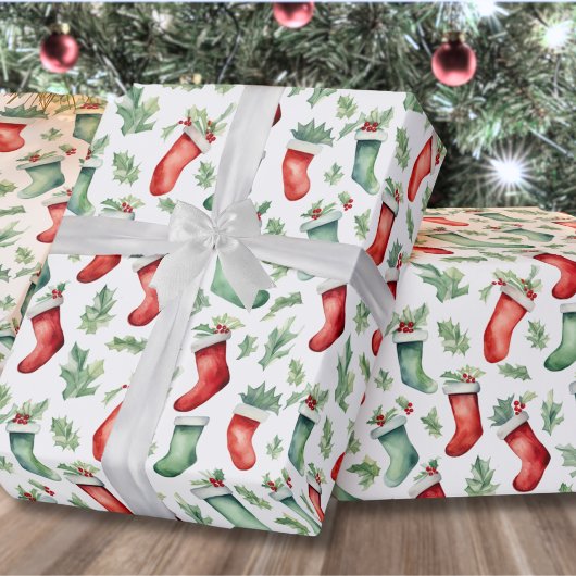 Feestelijke rood groene kousen Kerstmis Cadeaupapier