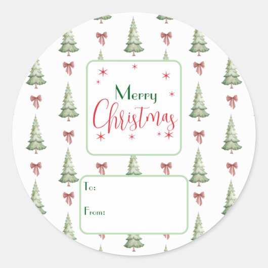 Feestelijke Rood Groene Script Boom Boog Naar Van Ronde Sticker (Voorkant)