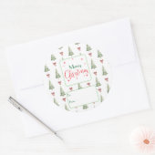Feestelijke Rood Groene Script Boom Boog Naar Van Ronde Sticker (Envelop)