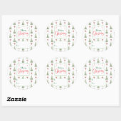 Feestelijke Rood Groene Script Boom Boog Naar Van Ronde Sticker (Vel)