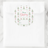 Feestelijke Rood Groene Script Boom Boog Naar Van Ronde Sticker (Tas)