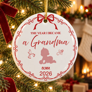 Feestelijke Rood Het Jaar Dat Ik Oma Werd Aangepas Keramisch Ornament