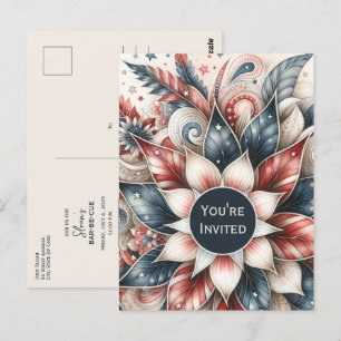 Feestelijke Rood Wit en Blauw Party Uitnodiging