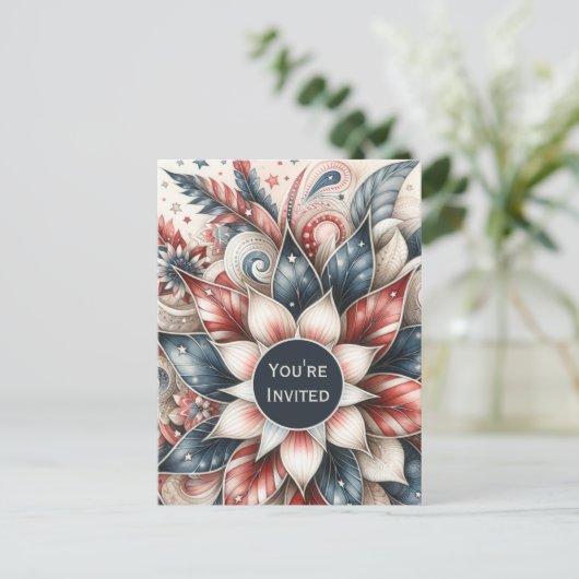 Feestelijke Rood Wit en Blauw Party Uitnodiging (Staand voorkant)