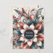 Feestelijke Rood Wit en Blauw Party Uitnodiging (Voorkant / Achterkant)