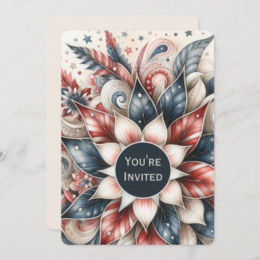 Feestelijke Rood Wit en Blauw Party Uitnodiging (Voorkant / Achterkant)