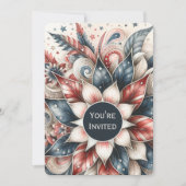 Feestelijke Rood Wit en Blauw Party Uitnodiging (Voorkant)