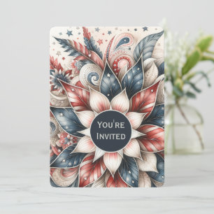 Feestelijke Rood Wit en Blauw Party Uitnodiging