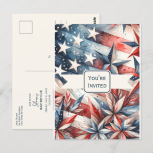 Feestelijke Rood Wit en Blauw Party Uitnodiging