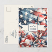 Feestelijke Rood Wit en Blauw Party Uitnodiging (Voorkant / Achterkant)