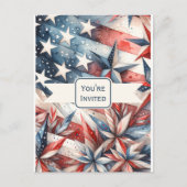 Feestelijke Rood Wit en Blauw Party Uitnodiging (Voorkant)