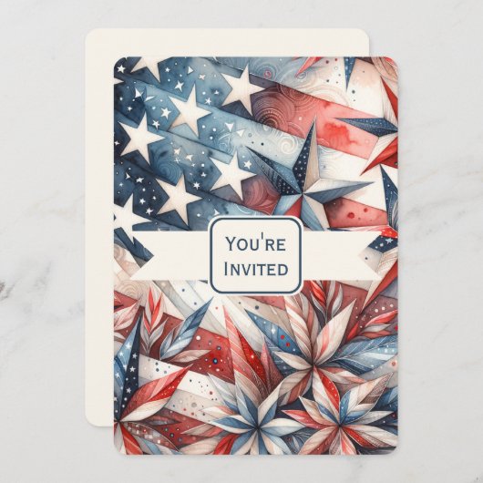 Feestelijke Rood Wit en Blauw Party Uitnodiging (Voorkant / Achterkant)