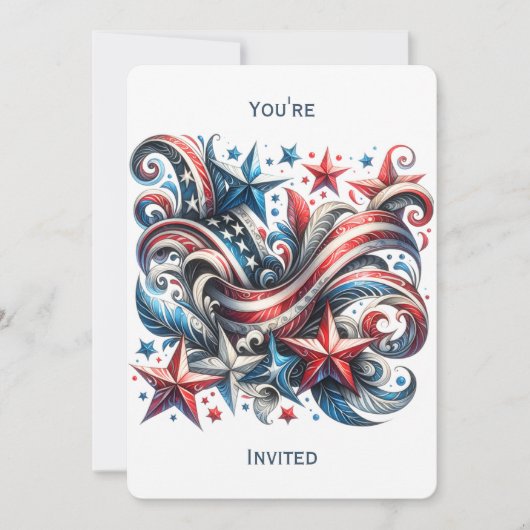Feestelijke Rood Wit en Blauw Party Uitnodiging (Voorkant)