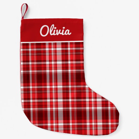 Feestelijke Rood-Wit Geruit Kleine Kerstsok (Voorkant)