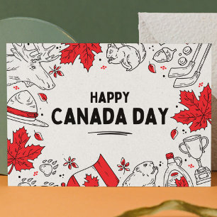 Feestelijke rood-wit illustratieve Canadese symbol Briefkaart