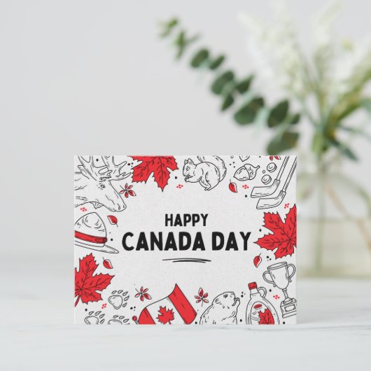 Feestelijke rood-wit illustratieve Canadese symbol Feestdagenkaart (Staand voorkant)