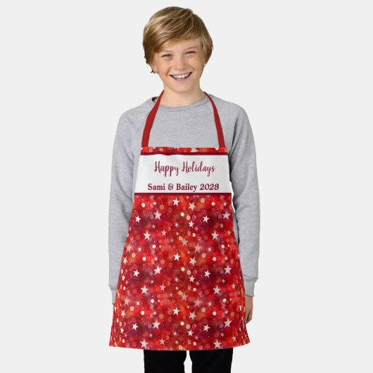 Feestelijke Rood & Wit Vakantie Schort (Gedragen)