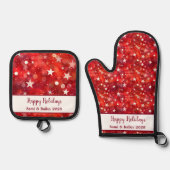 Feestelijke Rood & Wit Vakantie Schort Ovenwant & Pannenlap Set (Voorkant)