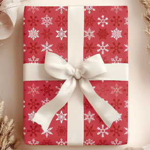 Feestelijke Rood & Witte Sneeuwvlok Kerstmis Cadeaupapier