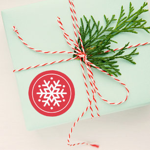 Feestelijke Rood-Witte Sneeuwvlok Vakantie Ronde Sticker