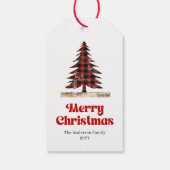 Feestelijke Rood-Zwarte Rut Kerstcadeautag Cadeaulabel (Achterkant)