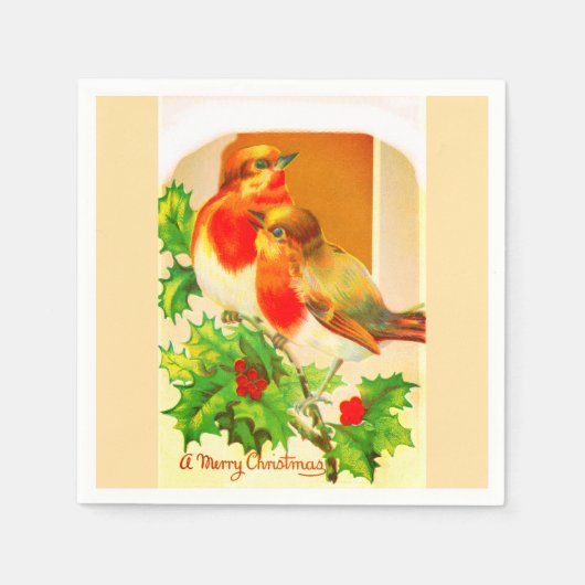 Feestelijke roodborstjes servet (Voorkant)