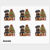 Feestelijke Rottweiler Puppy van een kerstboom Vierkante Sticker (Vel)