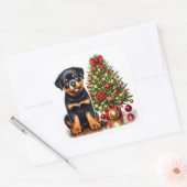 Feestelijke Rottweiler Puppy van een kerstboom Vierkante Sticker (Envelop)