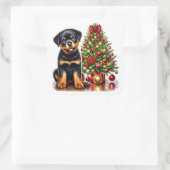 Feestelijke Rottweiler Puppy van een kerstboom Vierkante Sticker (Tas)
