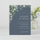 Feestelijke Royal Blue weelde eucalyptus bruiloft Kaart (Staand voorkant)