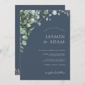 Feestelijke Royal Blue weelde eucalyptus bruiloft Kaart (Voorkant / Achterkant)